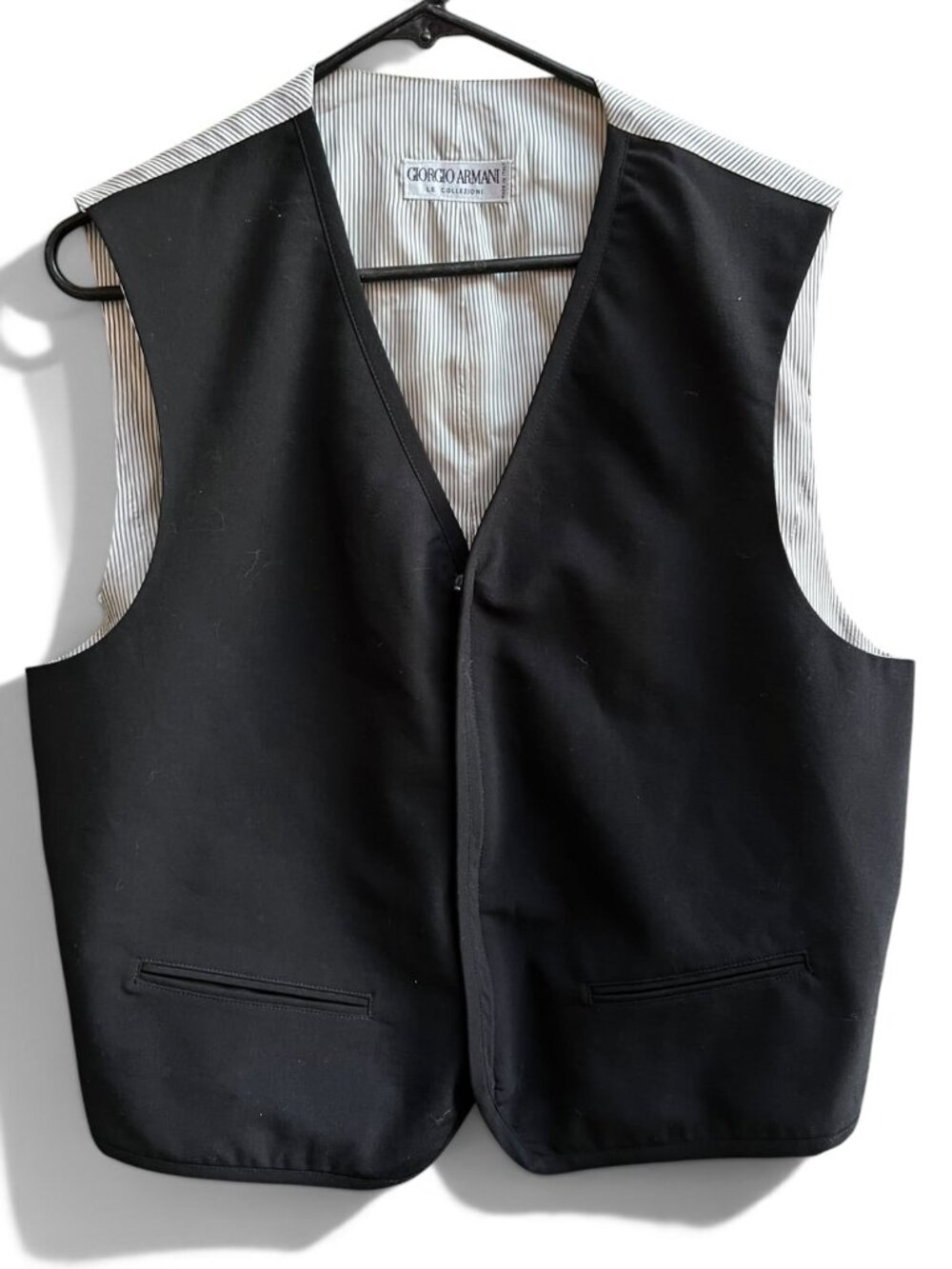 Giorgio Armani Le Collezioni Black Wool Blend Striped Lined Suit Vest Made in It